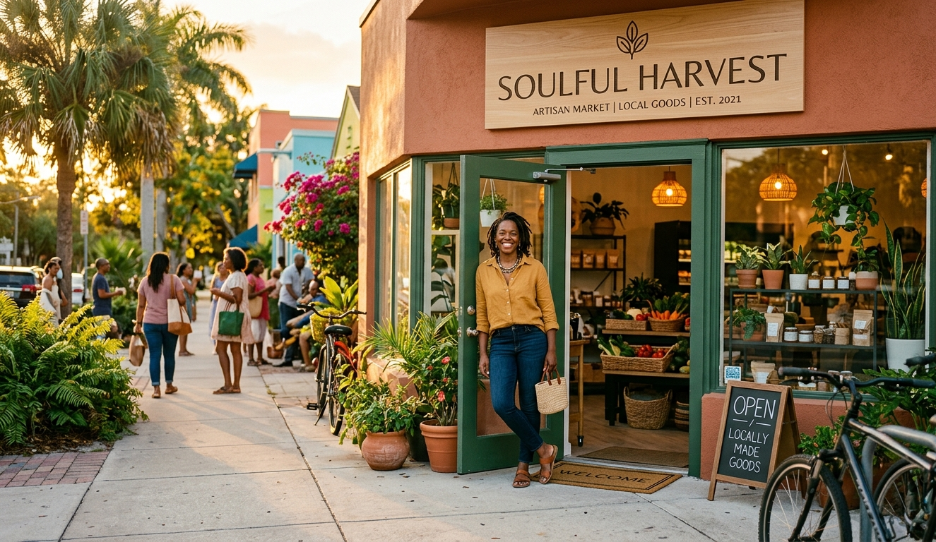 Black-owned storefront in a sunny Florida neighborhood — Black Owned Florida